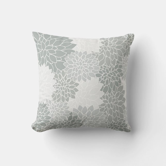 Beautiful Vintage Grey Dahlias Pattern Pillow (Front)