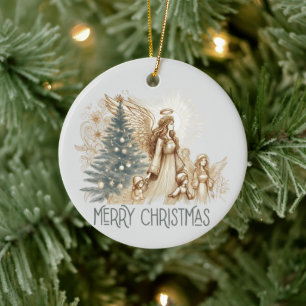 Beautiful Vintage Guardian Angel with Children  Ceramic Tree Decoration