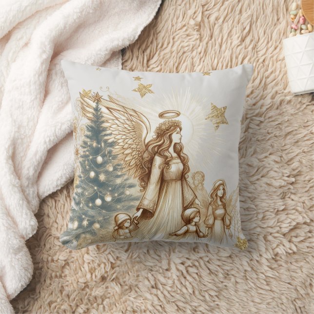 Beautiful Vintage Guardian Angel with Children  Cushion (Blanket)