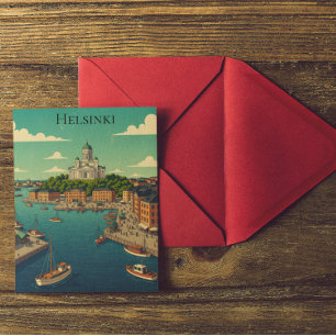 Beautiful Vintage Helsinki Finland Cityscape Postcard