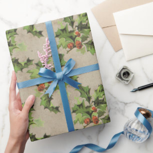 Beautiful vintage Holly berry pattern,Xmas Wrapping Paper