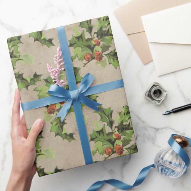 Beautiful vintage Holly berry pattern,Xmas Wrapping Paper (Gifting)