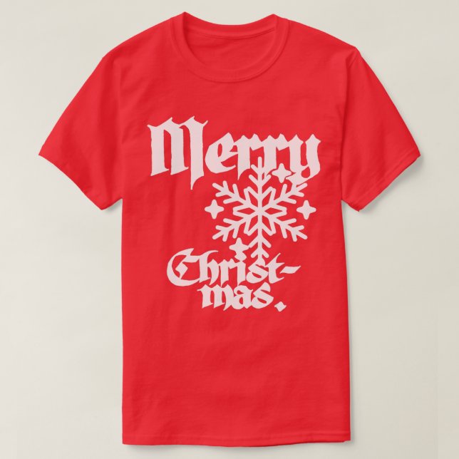 Beautiful Vintage Inspired Calligraphy Merry Chris T-Shirt (Design Front)