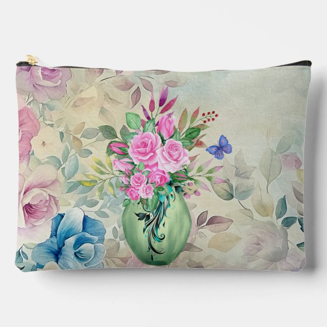 Beautiful Vintage Inspired Floral Cosmetic Pouch (Front)