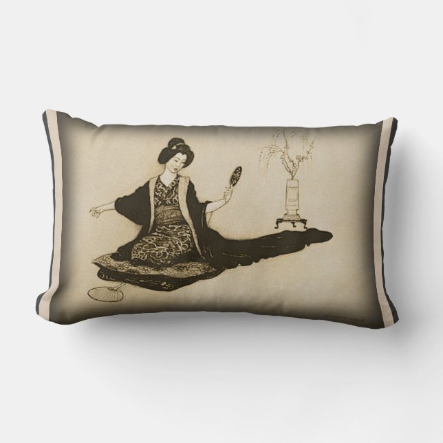 Beautiful Vintage Japanese Drawing, Geisha Pillow (Front)