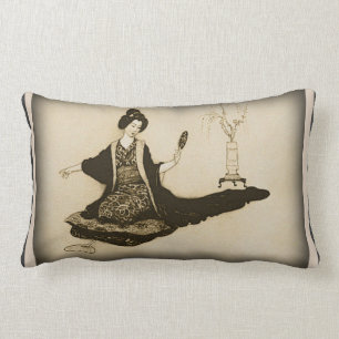 Beautiful Vintage Japanese Drawing, Geisha Pillow