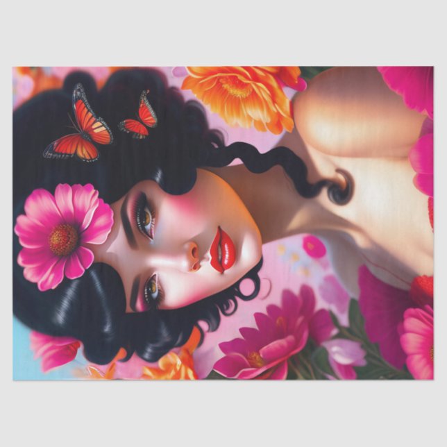 Beautiful Vintage Lady In Red Decoupage Tissue Paper (Front)