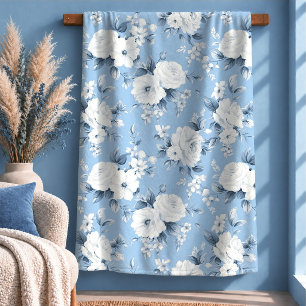 Beautiful Vintage Light Blue White Throw Blanket