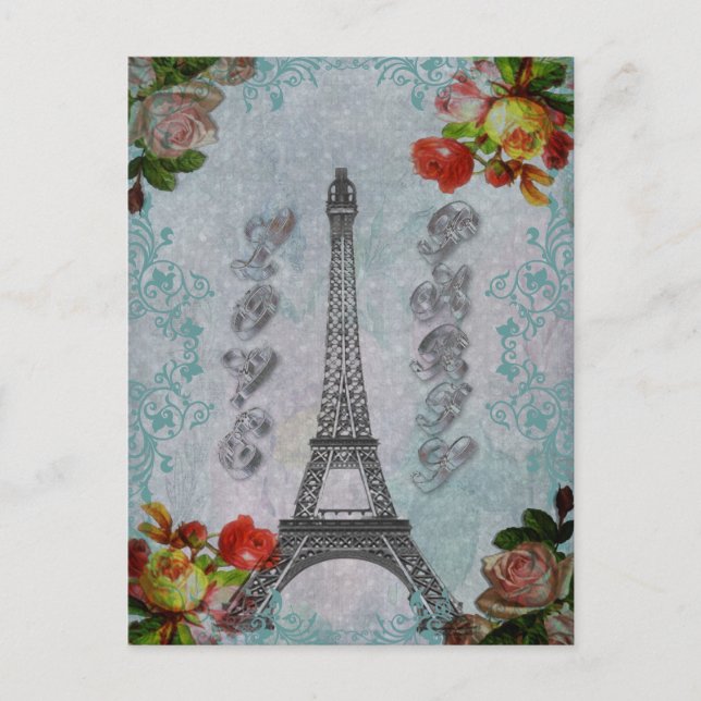 Beautiful vintage Love Paris Eiffel Tower Postcard (Front)