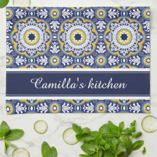 💙💛Beautiful Vintage Mediterranean Azulejos Tea Towel