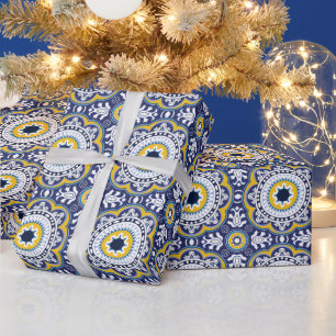 💙💛Beautiful Vintage Mediterranean Azulejos  Wrapping Paper