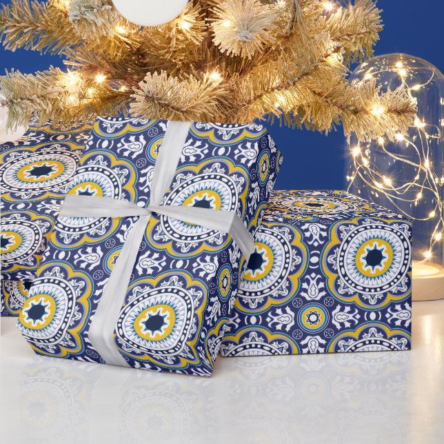 💙💛Beautiful Vintage Mediterranean Azulejos  Wrapping Paper (Holidays)