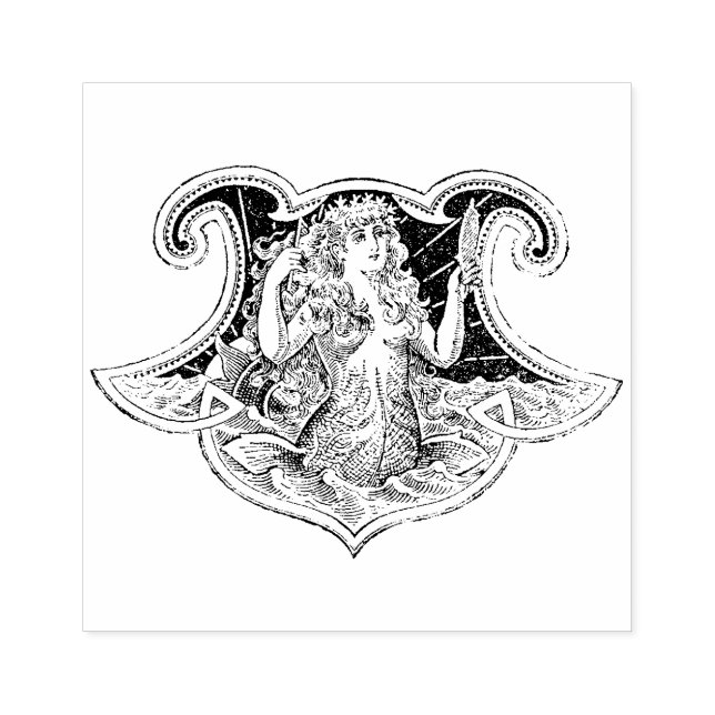Beautiful Vintage  Mermaid Rubber Stamp (Imprint)