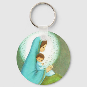 Beautiful Vintage Mid Century Madonna and Child Key Ring