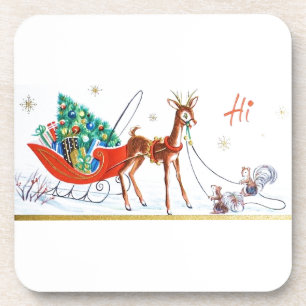 Beautiful Vintage Mid Century Mod Reindeer Coaster