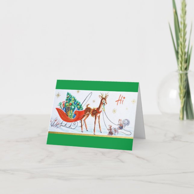 Beautiful Vintage Mid Century Mod Reindeer Holiday Card (Front)