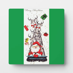 Beautiful Vintage Mid Century Mod Santa & Reindeer Plaque