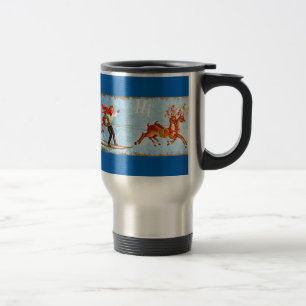 Beautiful Vintage Mid Century Reindeer & Girl Travel Mug