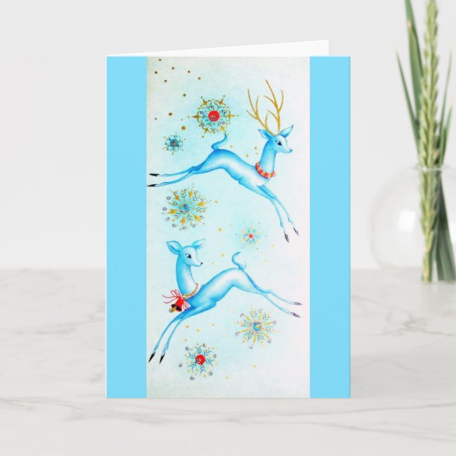 Beautiful Vintage Mid Century Reindeer Holiday Card (Front)