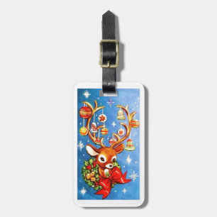 Beautiful Vintage Mid Century Reindeer Luggage Tag