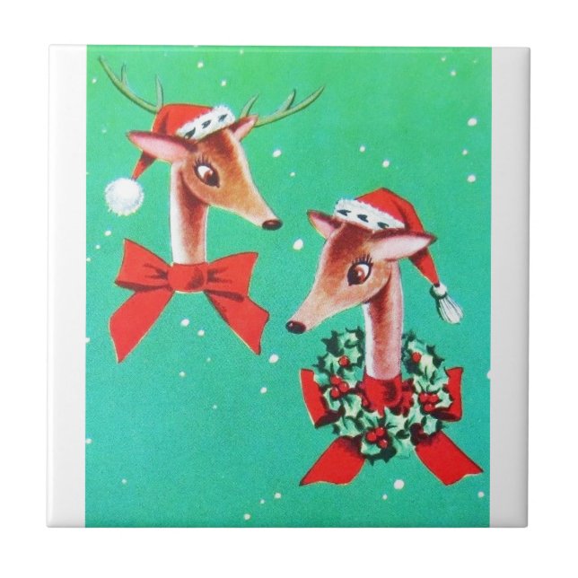 Beautiful Vintage Mid Century Reindeer Tile (Front)