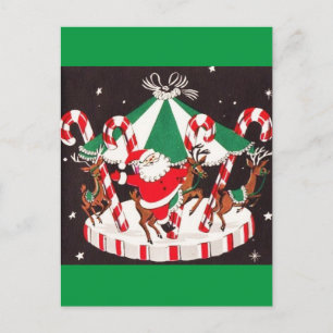 Beautiful Vintage Mid Century Santa & Reindeer Holiday Postcard
