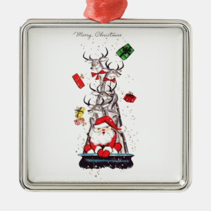 Beautiful Vintage Mid Century Santa & Reindeer Metal Tree Decoration