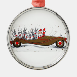 Beautiful Vintage Mid Century Santa & Reindeer Metal Tree Decoration