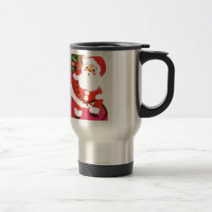 Beautiful Vintage Mid Century Santa & Reindeer Travel Mug