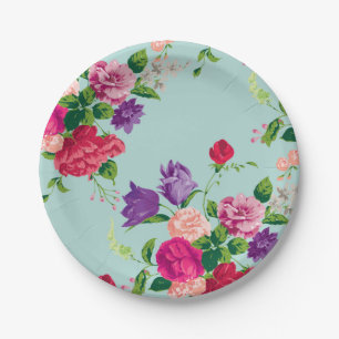 beautiful,vintage,mint,floral,pink,cute,girly,chic paper plate