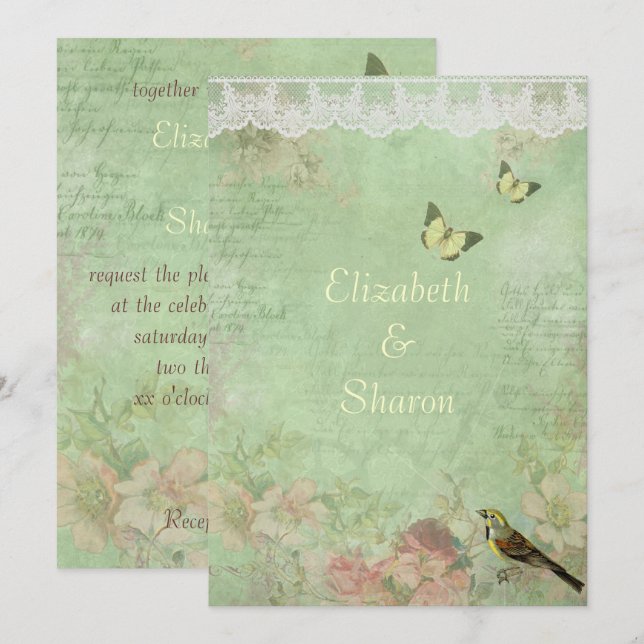 Beautiful, Vintage Paper, Wedding Invitation (Front/Back)