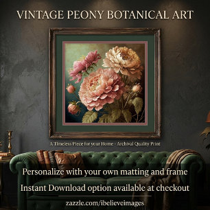 Beautiful vintage peony blooms poster
