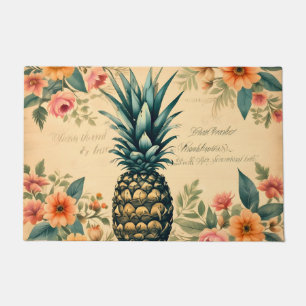 Beautiful Vintage Pineapple French Calligraphy Doormat