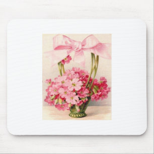Beautiful Vintage Pink Flowers in Green Basket Mouse Mat