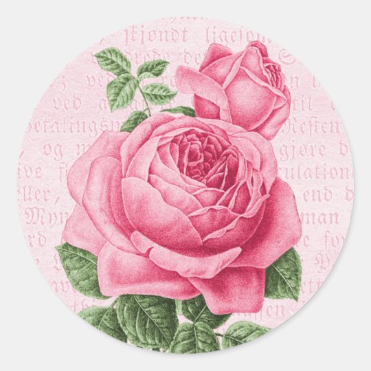 Beautiful vintage pink rose classic round sticker | Zazzle.co.uk
