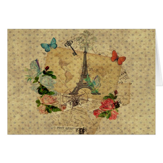 Beautiful vintage post cards collage Eiffel tower (Front Horizontal)