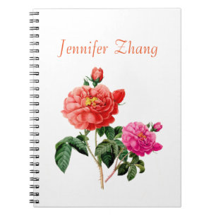 beautiful vintage red and pink rose flowers notebook