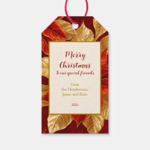 Beautiful Vintage Red Gold Poinsettias Christmas Gift Tags