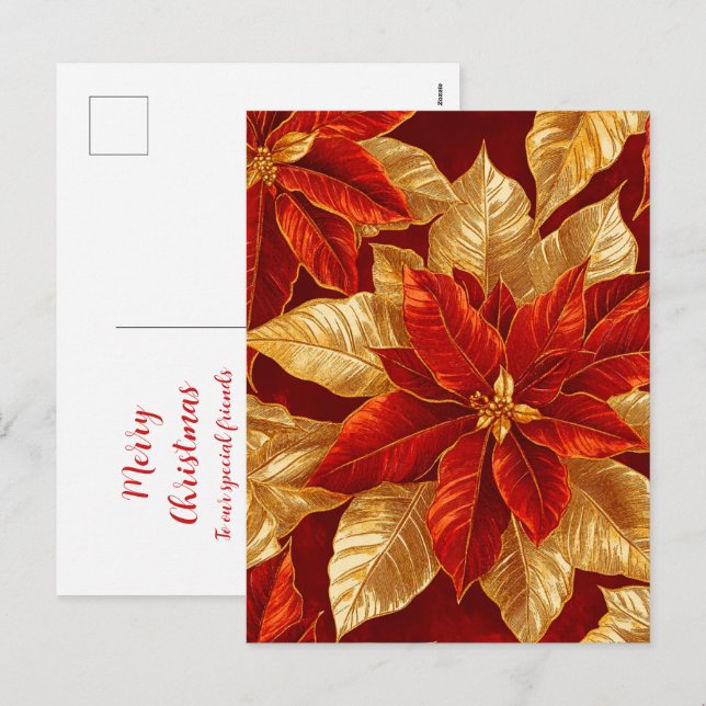 Beautiful Vintage Red Gold Poinsettias Christmas Holiday Postcard (Front/Back)