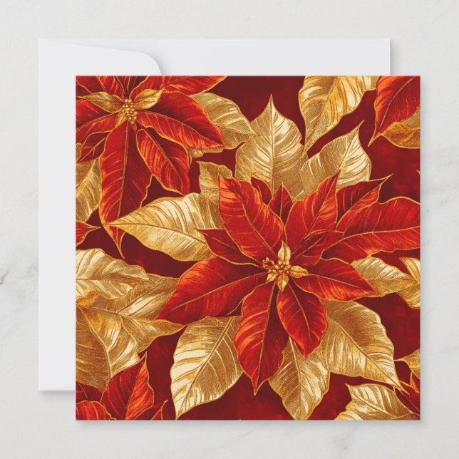 Beautiful Vintage Red Gold Poinsettias Holiday Card (Front)