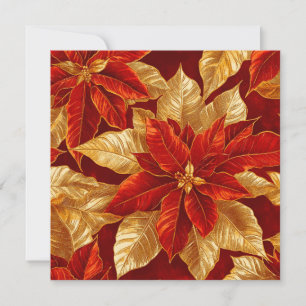Beautiful Vintage Red Gold Poinsettias Holiday Card