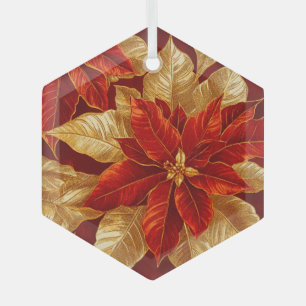 Beautiful Vintage Red Gold Poinsettias Ornament