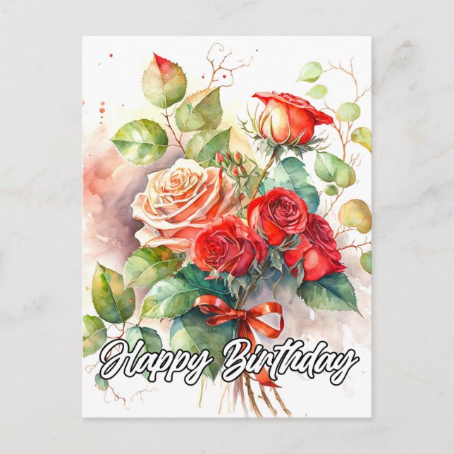 Beautiful Vintage Red Roses Postcard (Front)