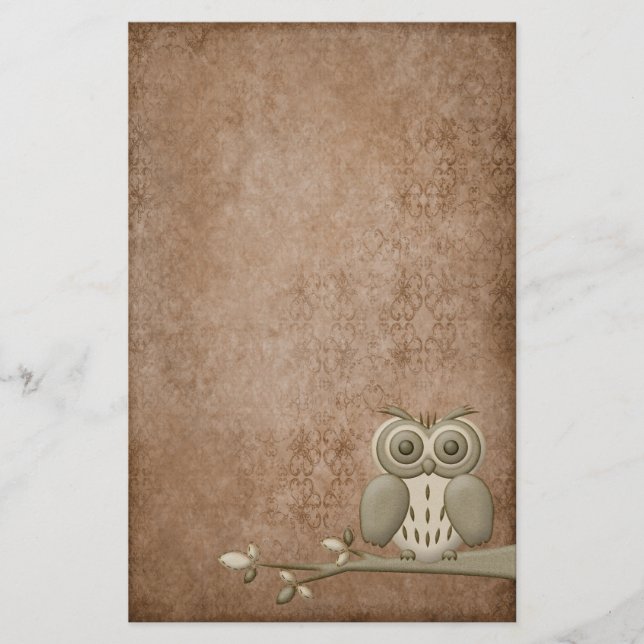 Beautiful Vintage Retro Owl Stationery (Front)