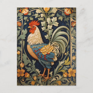 Beautiful Vintage Rooster William Morris Inspired Postcard