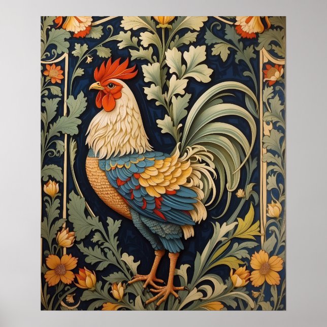 Beautiful Vintage Rooster William Morris Inspired  Poster (Front)