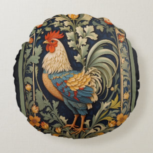 Beautiful Vintage Rooster William Morris Inspired  Round Cushion