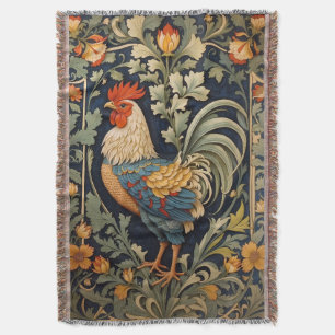 Beautiful Vintage Rooster William Morris Inspired Throw Blanket