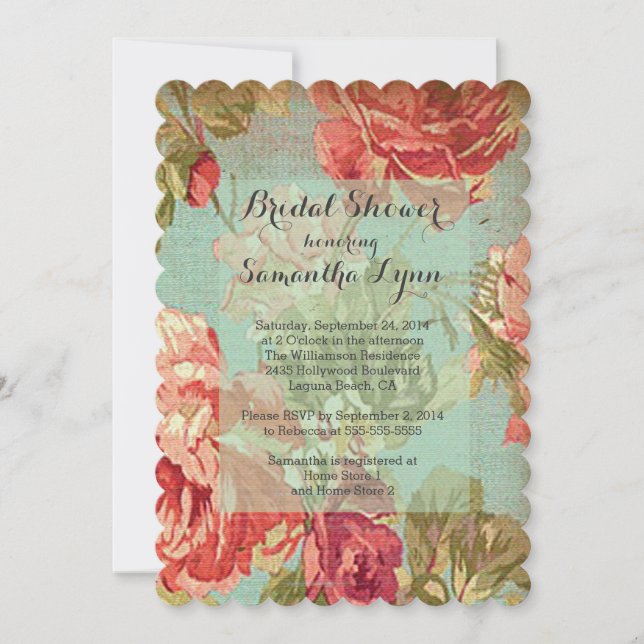 Beautiful Vintage Rose Bridal Shower Invitation (Front)