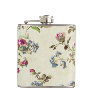 Beautiful vintage rose floral pattern shabbychic hip flask